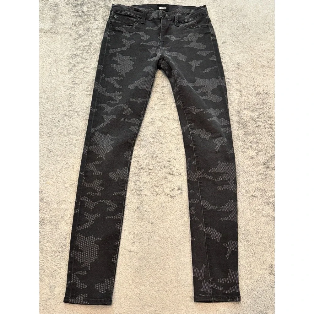 Hudson Jeans Womens 26 Black Gray Camo Skinny Ankle Casual Stretch Denim